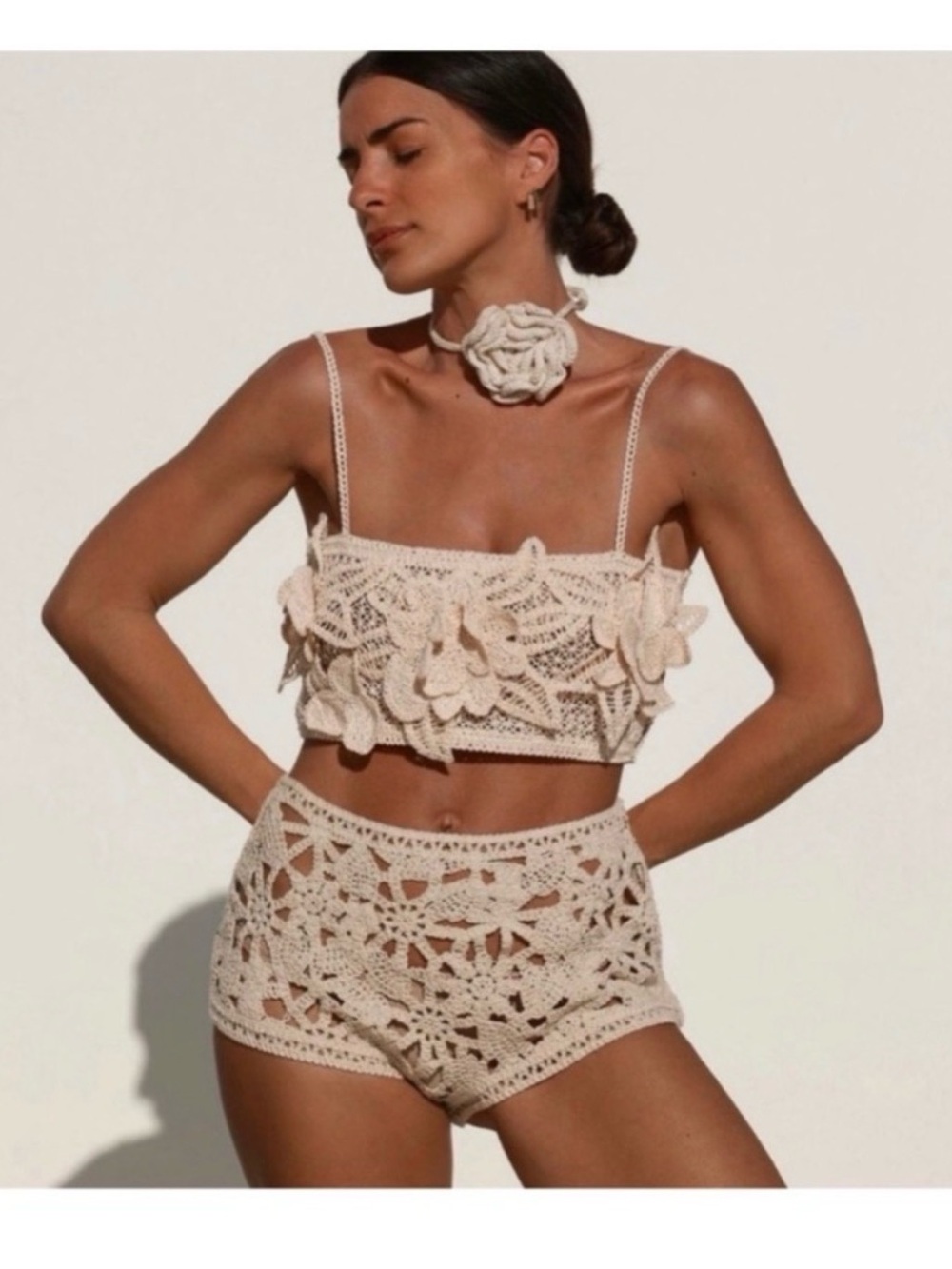 Zara Ecru Crochet Shorts